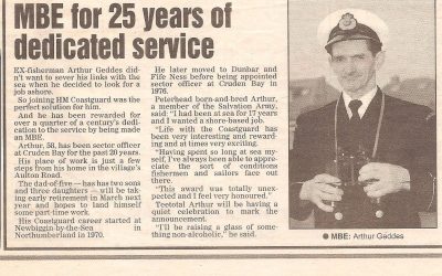 MBE for 25 years of dedicated service – Arthur Geddes